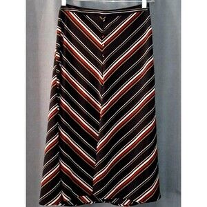 Apt. 9 Women's Midi Skirt Sz Large Multicolor Striped Boho Buttons Zipper Slit